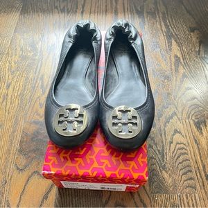 Tory Burch Classic Reva Ballet Black/Silver Size 7.5